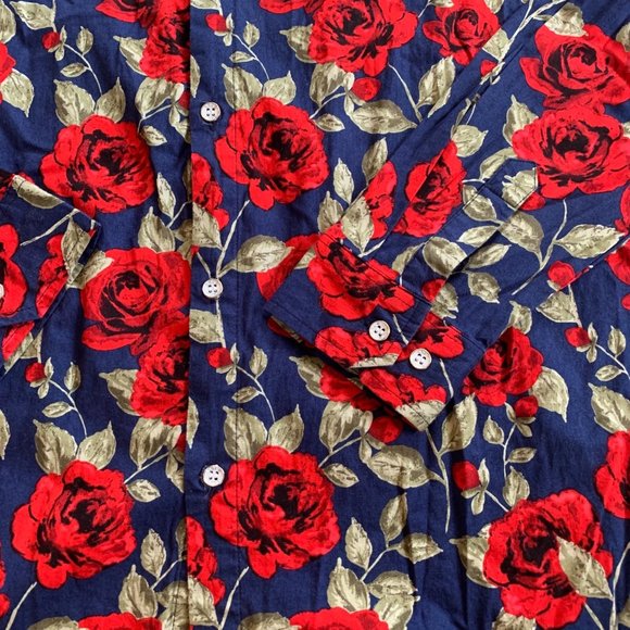 SSLR Men's Rose Print Button Up Shirt L - Picture 5 of 6